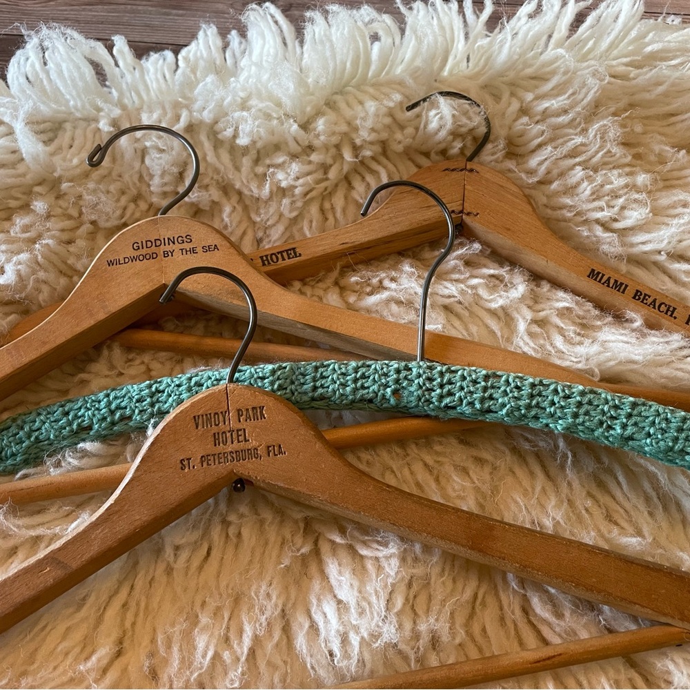 Vintage Wooden Advertising and Crochet Hangers - Picture 3 of 7